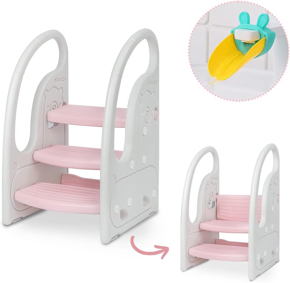 3 Step Stool Onasti Kids Standing Tower with Handles and Non-Slip Pads