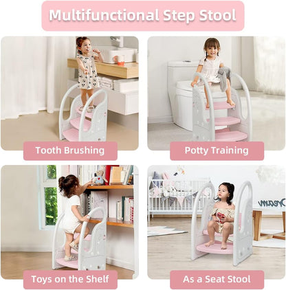 3 Step Stool Onasti Kids Standing Tower with Handles and Non-Slip Pads