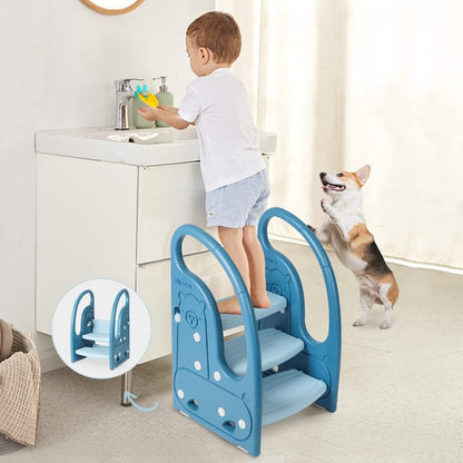 3 Step Stool Onasti Kids Standing Tower with Handles and Non-Slip Pads