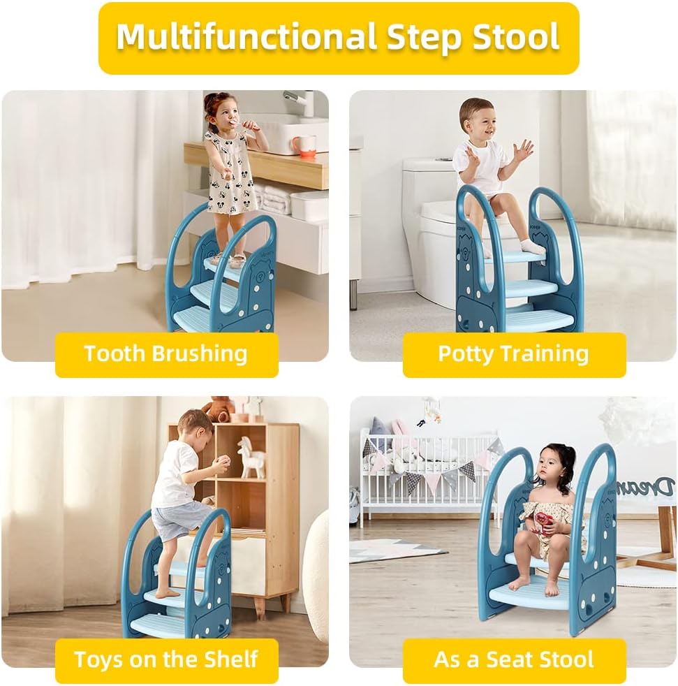 3 Step Stool Onasti Kids Standing Tower with Handles and Non-Slip Pads