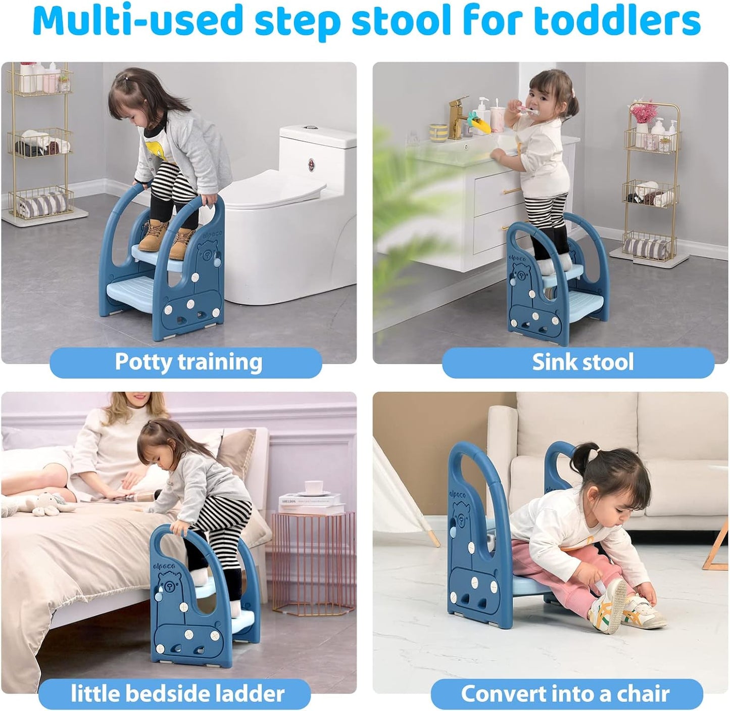 Toddler Step Stool Plastic Ladder Toddler Helper Stool for Bedroom Kitchen Counter